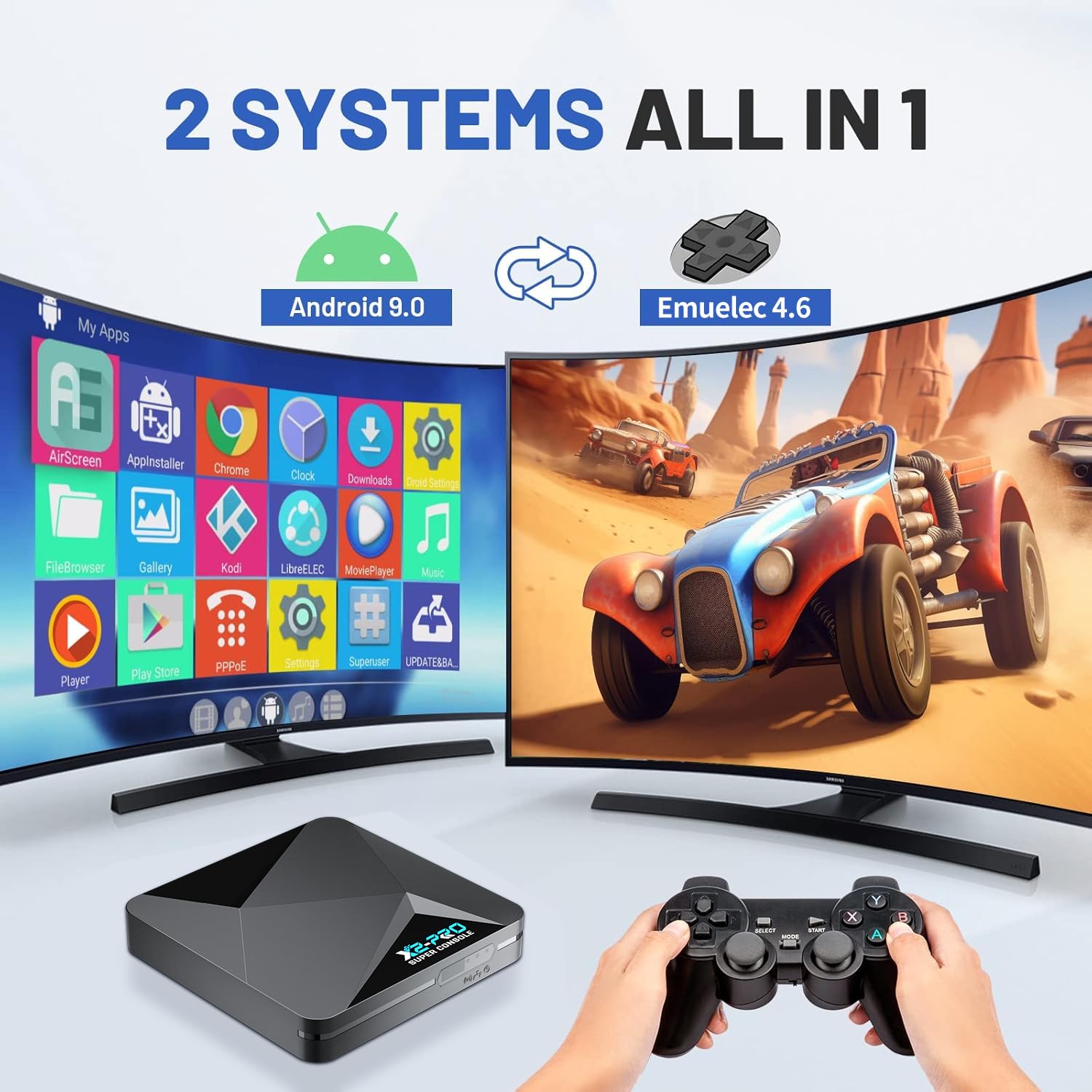Kinhank Super Console X2 Pro Retro Game Console with 60000+Games,Video Game Console EmuELEC 4.5&Android 9.0 in 1,Compatible with 65+ Emulators,2 Controllers