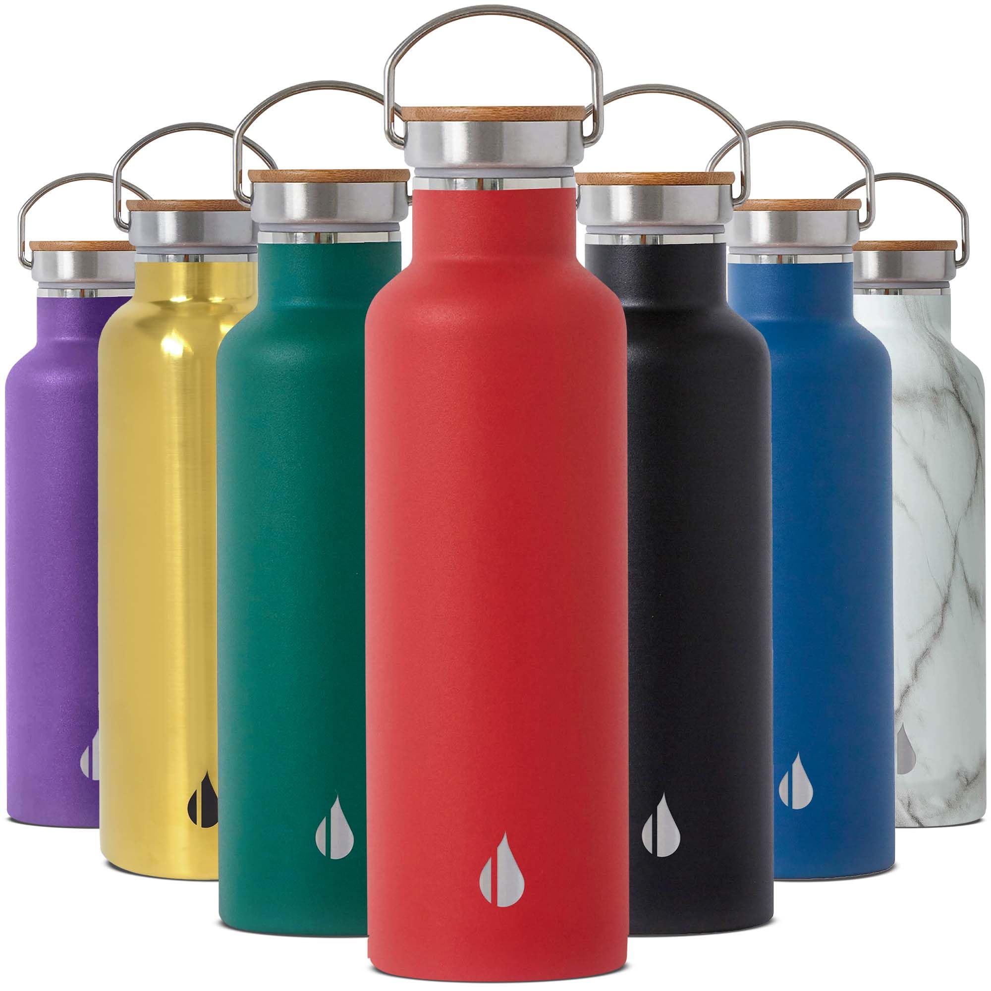Elemental Stainless Steel Water Bottle 25oz (750ml) Premium Double Wall Insulated Vacuum Bottle with Bamboo Cap (Red Matte)