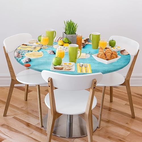 Miniatura 76 de Mantel redondo ajustado con diseño de mandala de flores, mantel circular bohemio y colorido con borde elástico, impermeable, lavable, de poliéster