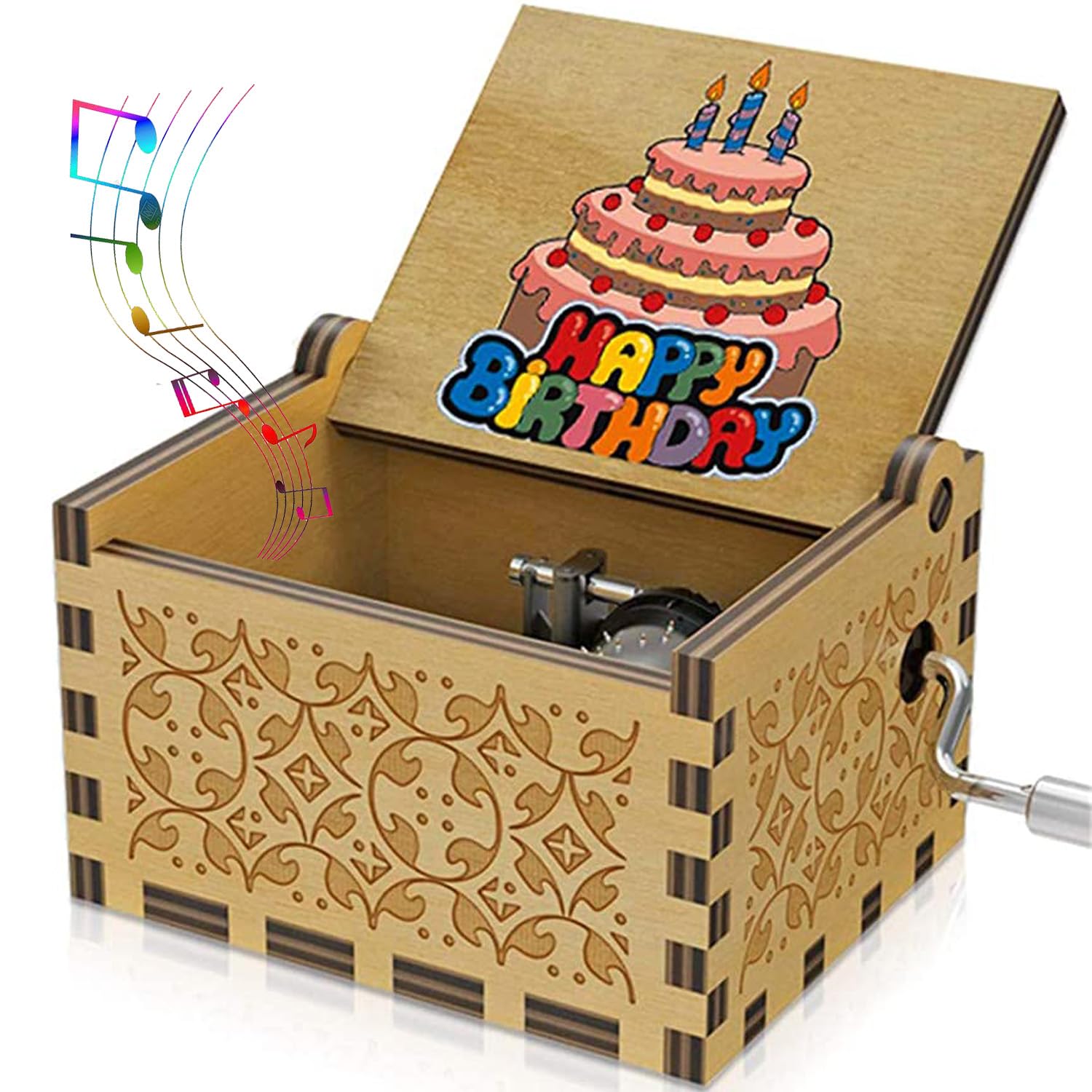 Sakruda Boys Happy Birthday Wooden Music Box For Daughter Son Wife Dad Friends,Hand Crank Melody ,Wood Musical Box,Laser Engraved Vintage Gift To Kids, Girls Adults On Birthday,Anniversary