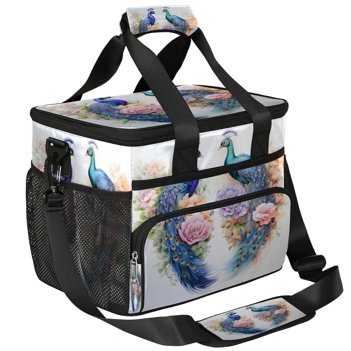 Animal Insulated Picnic Backpack Lunch Box for Women Men Picnic Basket Tote Lunch Bag Picnic Bag Portable Lunch Bags for Picnic, Beach, Work, Trip,Office, Camp Peacock Rose