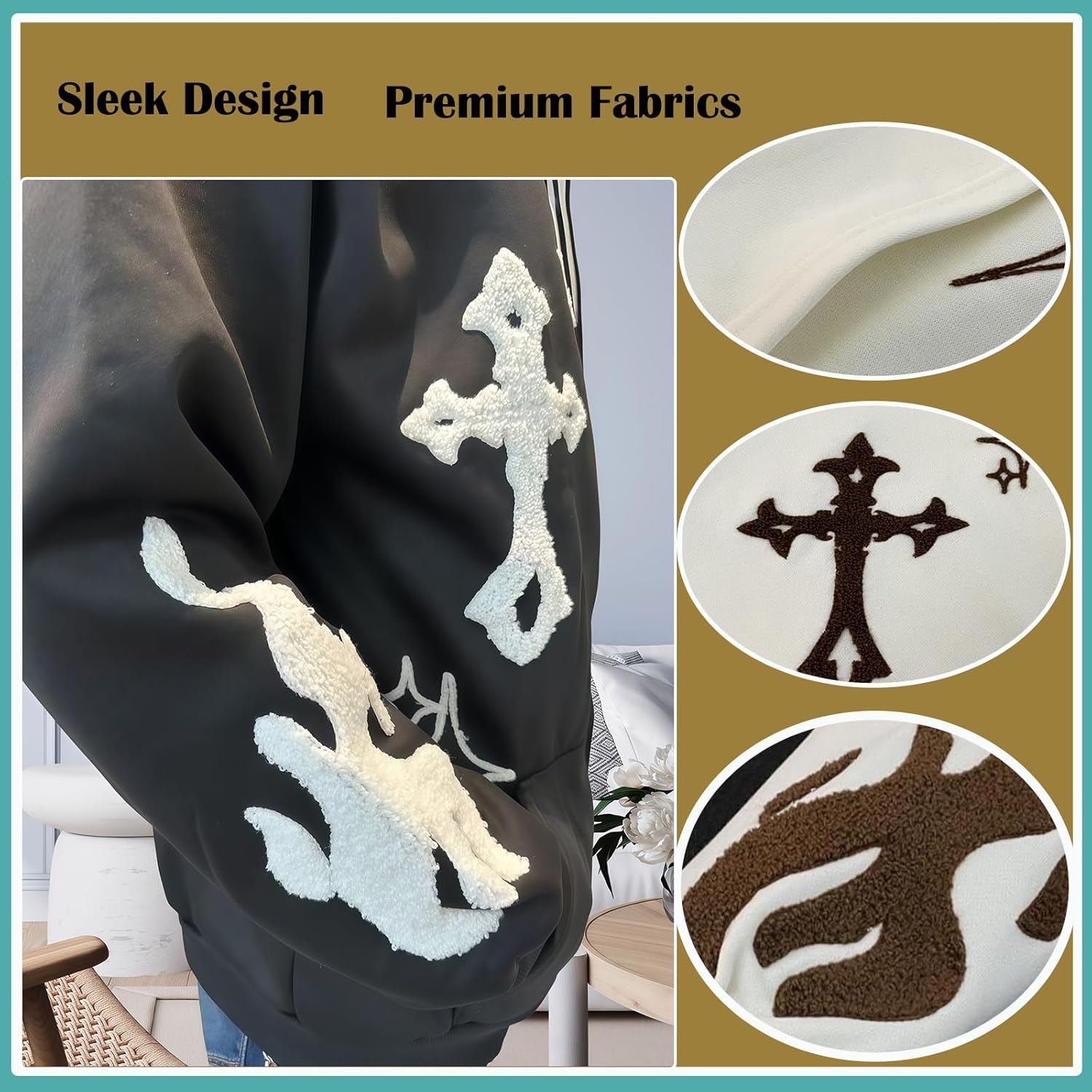 Gothic Hoodie Women Men Embroidery Zip Up Youth Hip Hop Cross Graphic Retro Fleece Sweatshirt Streetwear - Image 2