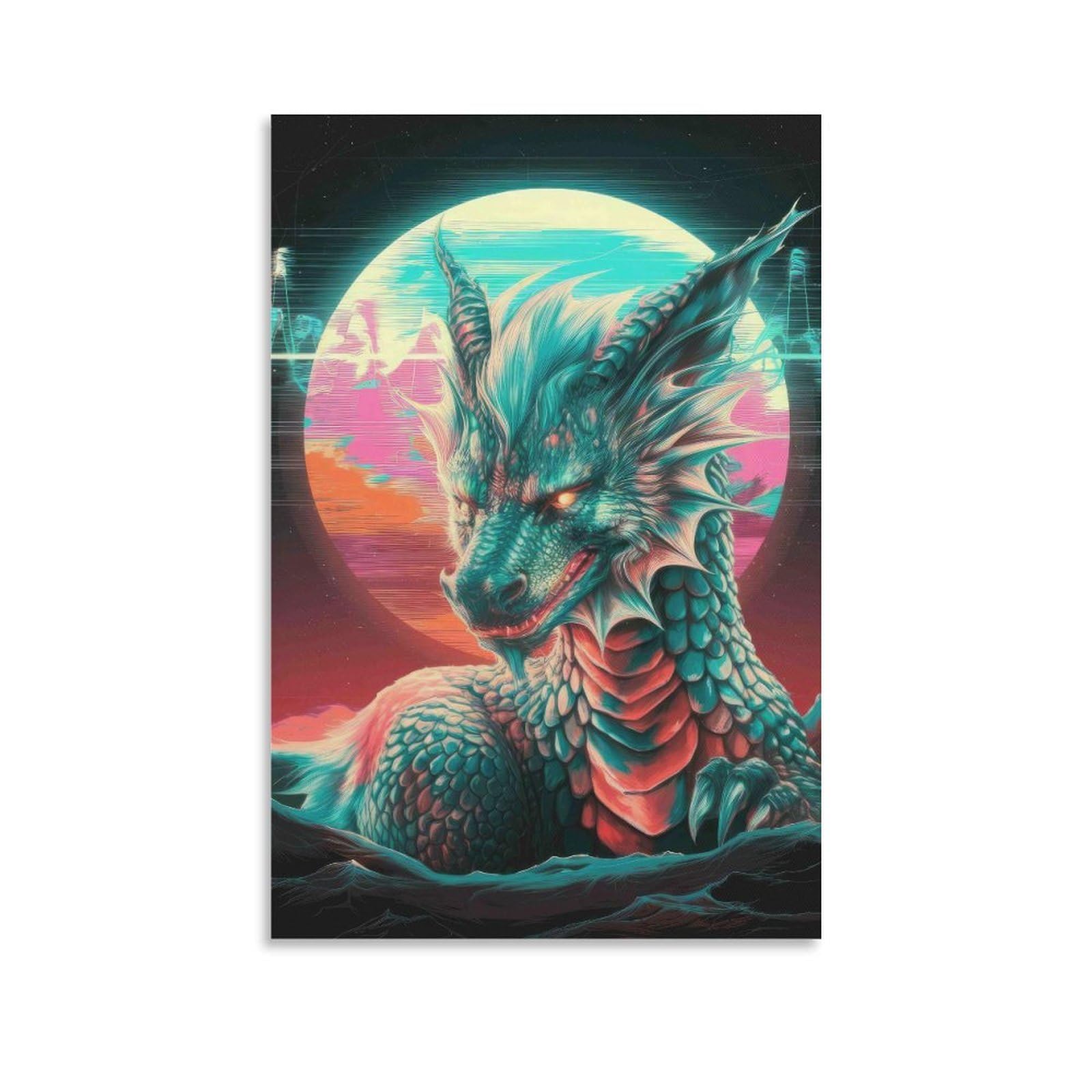 DHBANEIOK Cyber Dragon Fantasy Poster Artwork Canvas Prints Picture Modern Canvas Wall Art Picture Wall Hanging for Living Room Bedroom Home Decorations 20x30inch(50x75cm)
