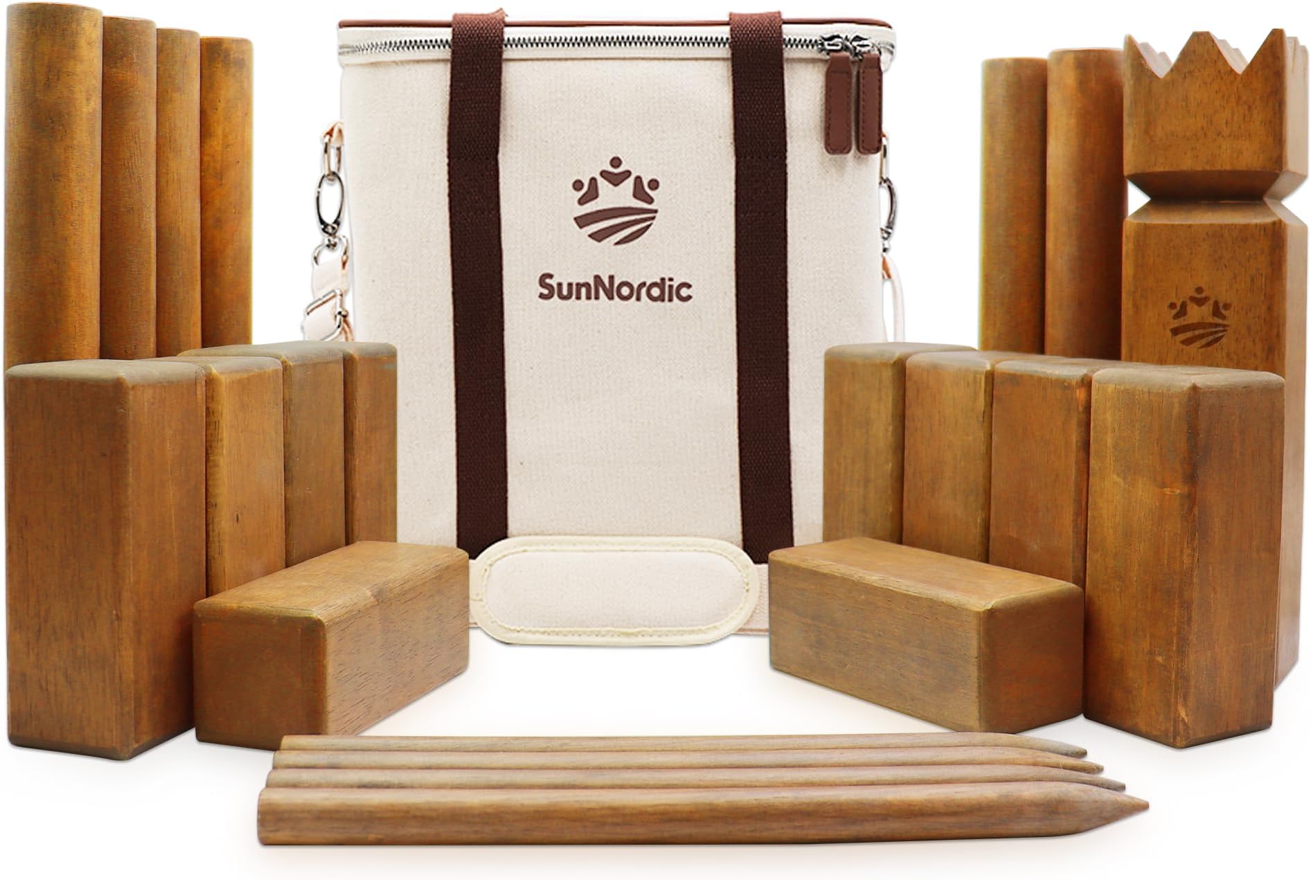 Rubber Wood Kubb Yard Game Set with Carry Bag