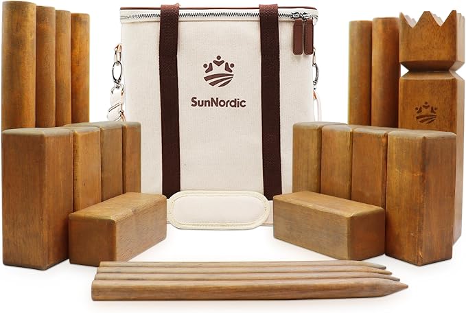 Kubb Yard Game Set, Garden Rubber Wood Outdoor Tossing Game with Canvas Carry Bag, Giant Viking Outdoor Chess Game for Kids, Adults & Backyard Lawn