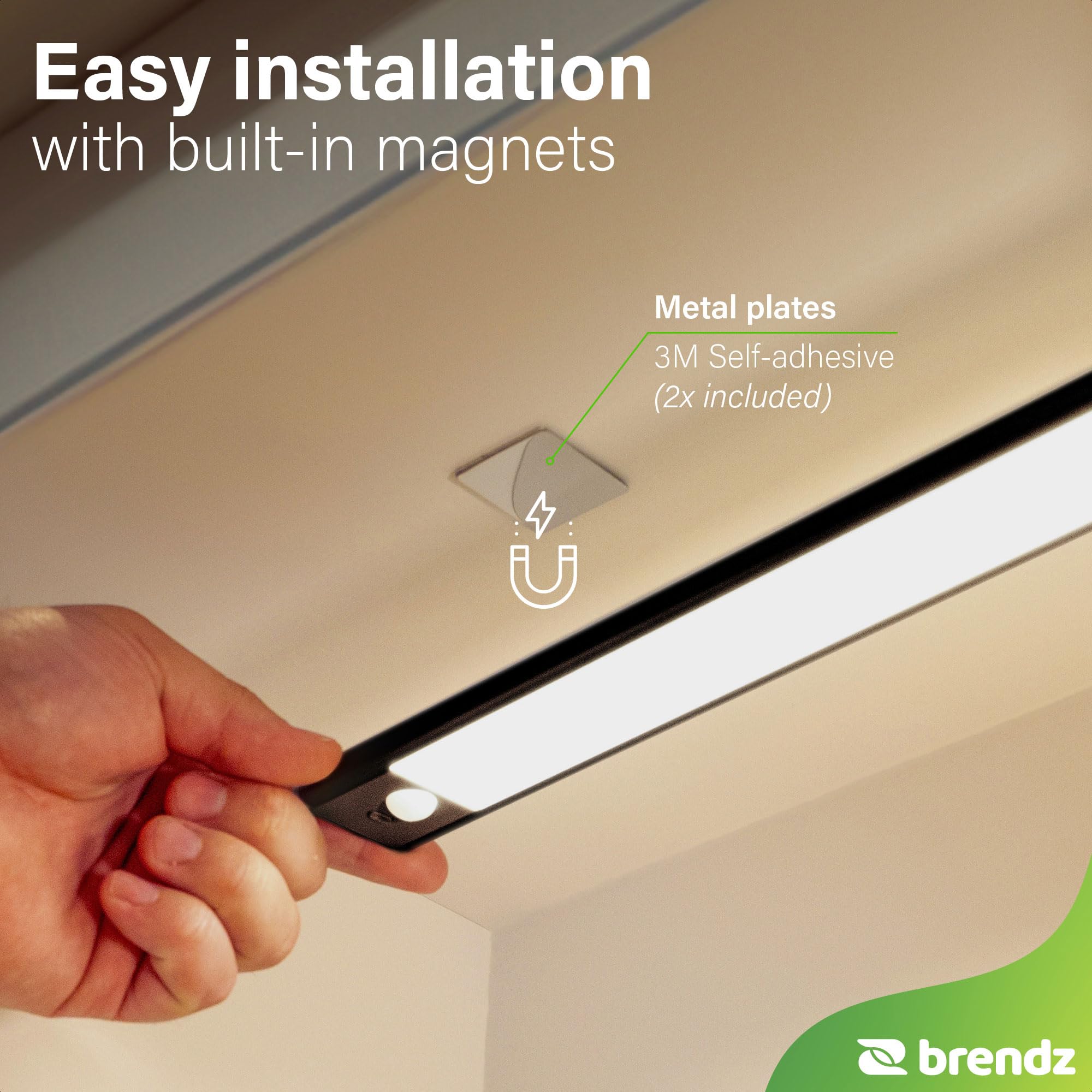 Brendz Unterbauleuchte Küche LED, LED Leiste Küche, 60cm, USB-C Wiederaufladbar, 4400mAh, 3 Farbtemperaturen, Dimmbar, Magnetisch, Küchenunterbauleuchte, Küchenbeleuchtung, Puyo Schwarz