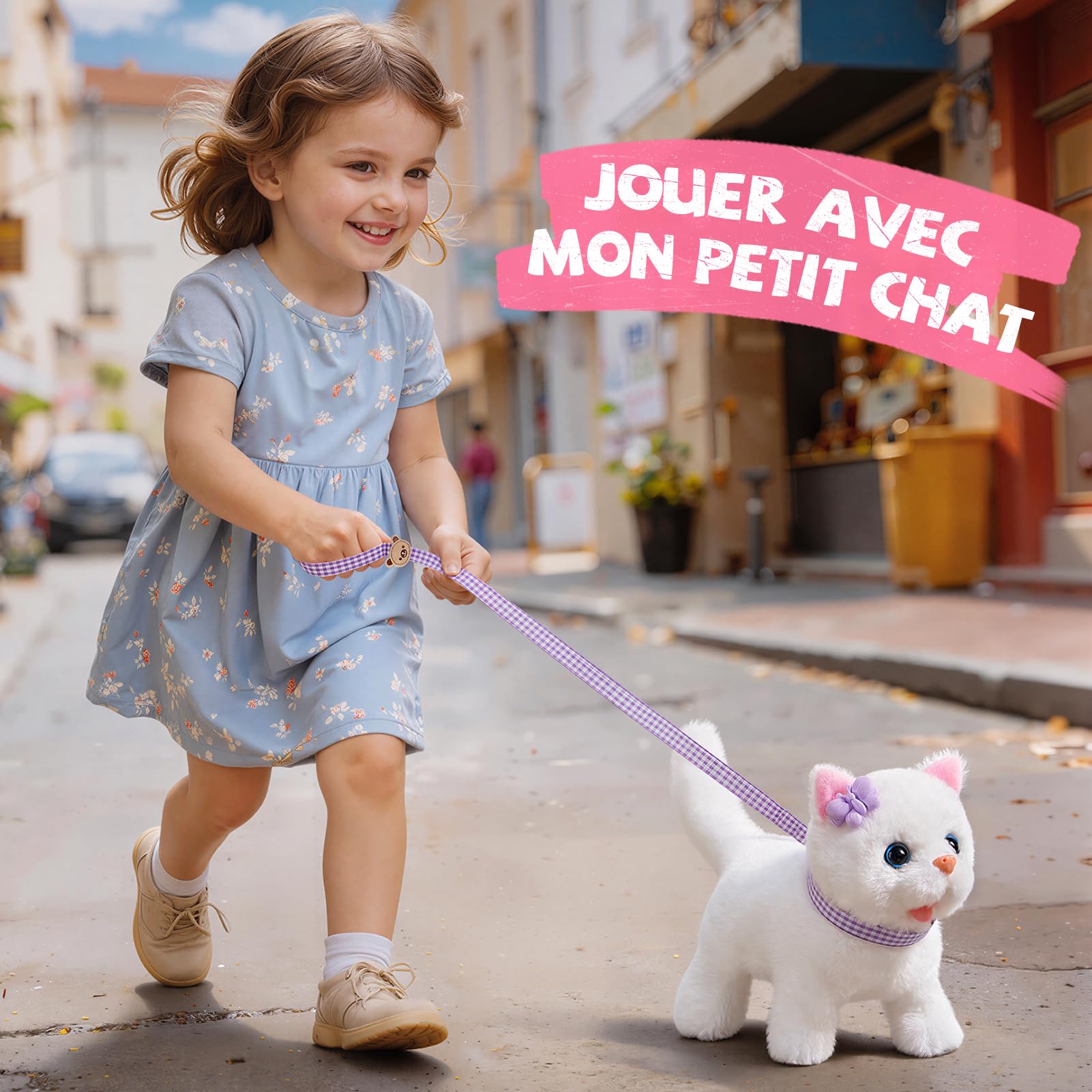 Jouet Chat Interactif pour Filles, Chat Robot avec Marche, Chat en Peluche Interactive 4 5 6 Ans