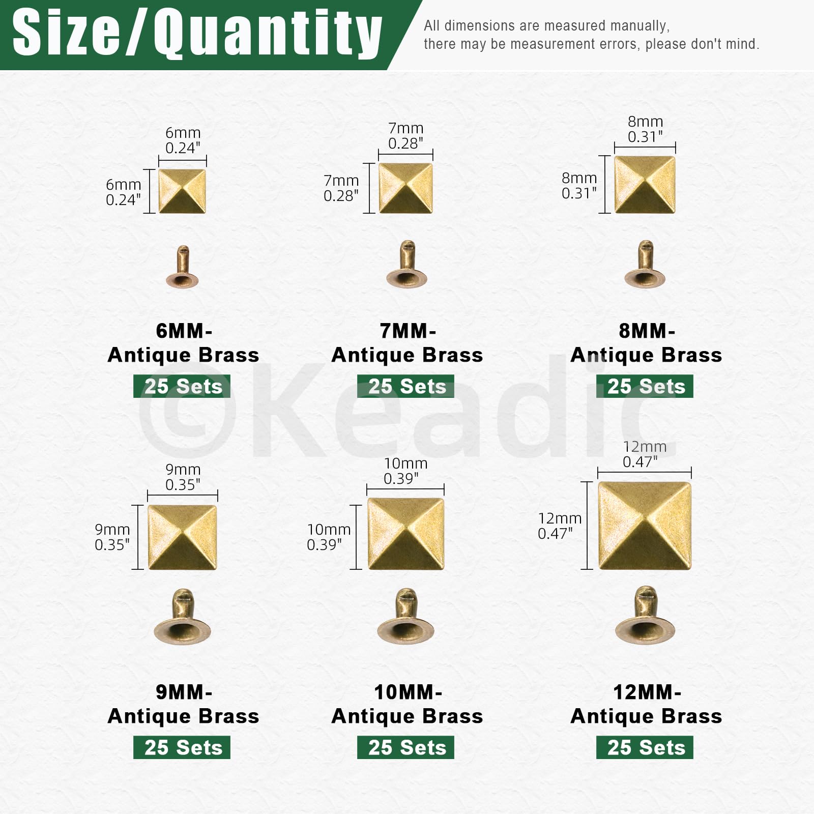 Keadic 300Pcs Bronze Punk Spike Studs Assortment Set including Plastic Case - Image 2