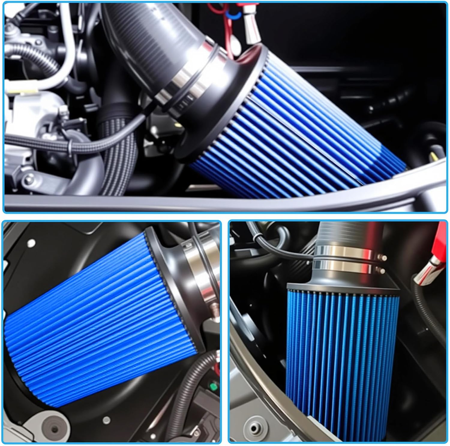 Cold Air Intake Pipe, 76mm 3 Inch Universal Performance Car Cold Air Intake Turbo Filter Aluminum Automotive Air Filter Induction Flow Hose Pipe Kit (BLUE)