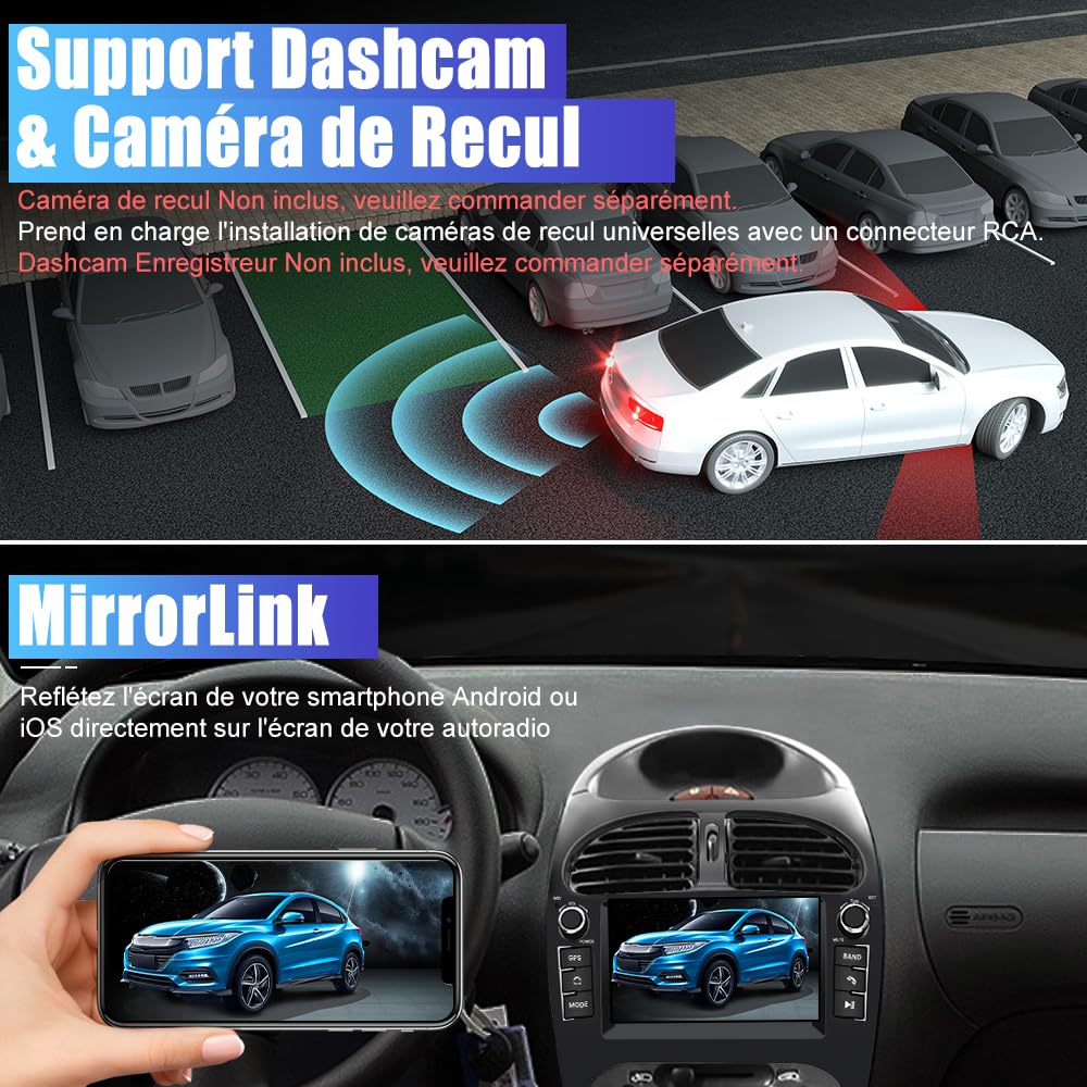 AWESAFE Autoradio Android 13 pour Peugeot 206/206cc (2002-2010), Écran Tactile 7 Pouces 2Go+32Go, CarPlay & Android Auto, GPS WiFi Bluetooth FM, Commandes au Volant, MirrorLink, Aide au Stationnement
