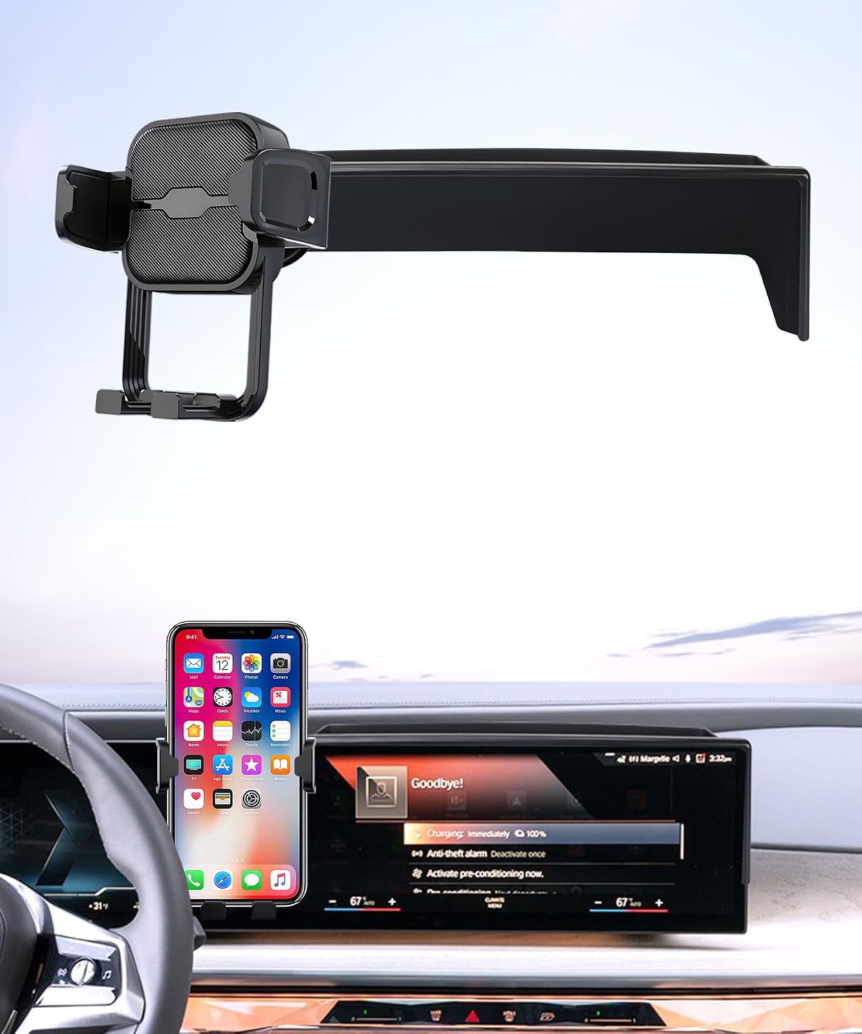 Car Phone Holder for BMW 7 Series / i7 2023-2026, 14.9" Screen Fixed Clip, Auto Accessories Navigation Bracket, Interior Decoration Mobile Phone Mount, 360° Rotation