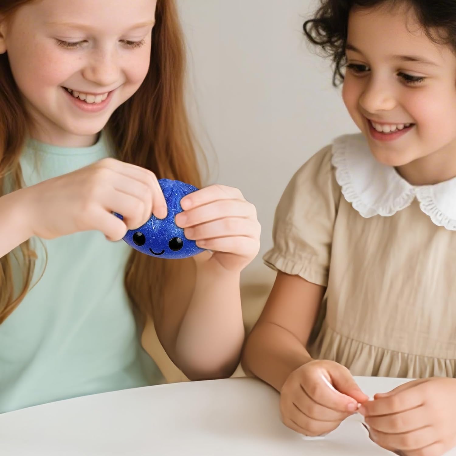 Dumpling Squishies Stress Ball, Glitter Dumpling Squishy with Food Steamer, Fidget Sensory Toy, Soft Squeeze Decompression (4Inch # Blue(with Food Steamer ))