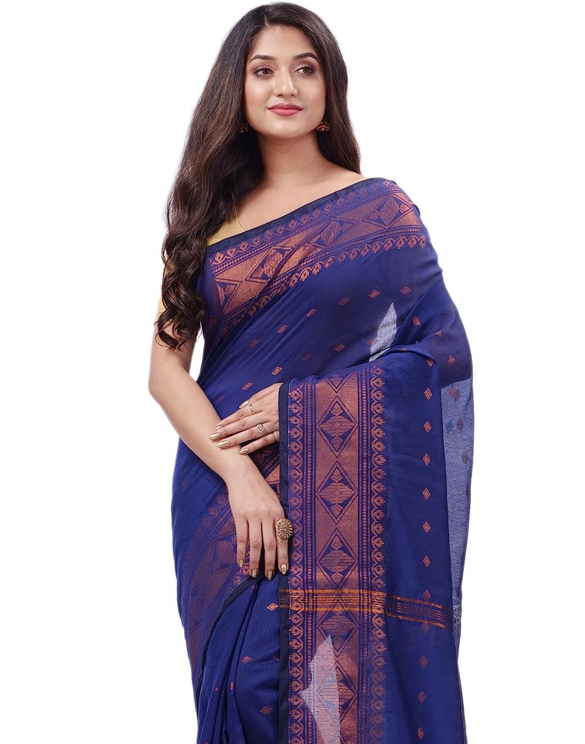 dB DESH BIDESH Women`s Bengal Cotton Silk Pure Handloom Cotton Saree Kohinoor Work With Blouse Piece