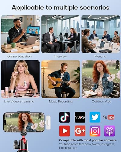 Miniatura 8 de Mini micrófono inalámbrico para iPhone  Paquete de 2 micrófonos Lavalier Bluetooth para grabación de video, micrófono de solapa con reducción de