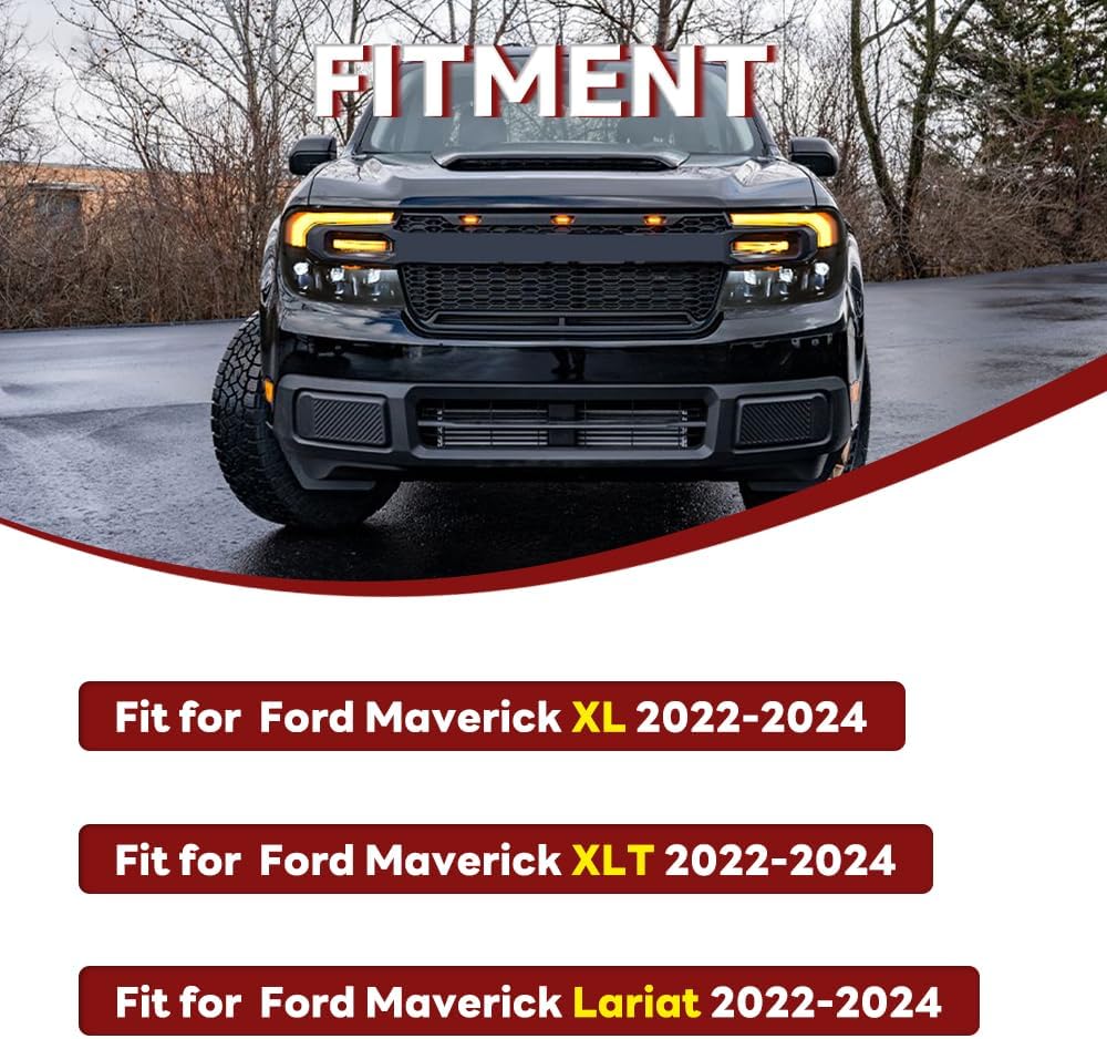 Headlights for Ford Maverick XL XLT Lariat 2022-2024 Frontlamp with Start-up Animation Sequential Turn Signal Driver & Passenger Side Front Head Lamp Triple Beam, No Extra Bulbs
