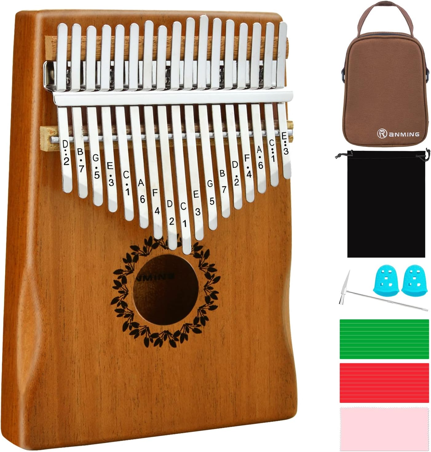 Kalimba Thumb Piano 17 Keys RANMING Mbira Finger Piano Kalimba Gifts for Adults With Portable Handbag and Tune Hammer Thumb Pianos Finger Harp (Mahogany-Hand Rest)