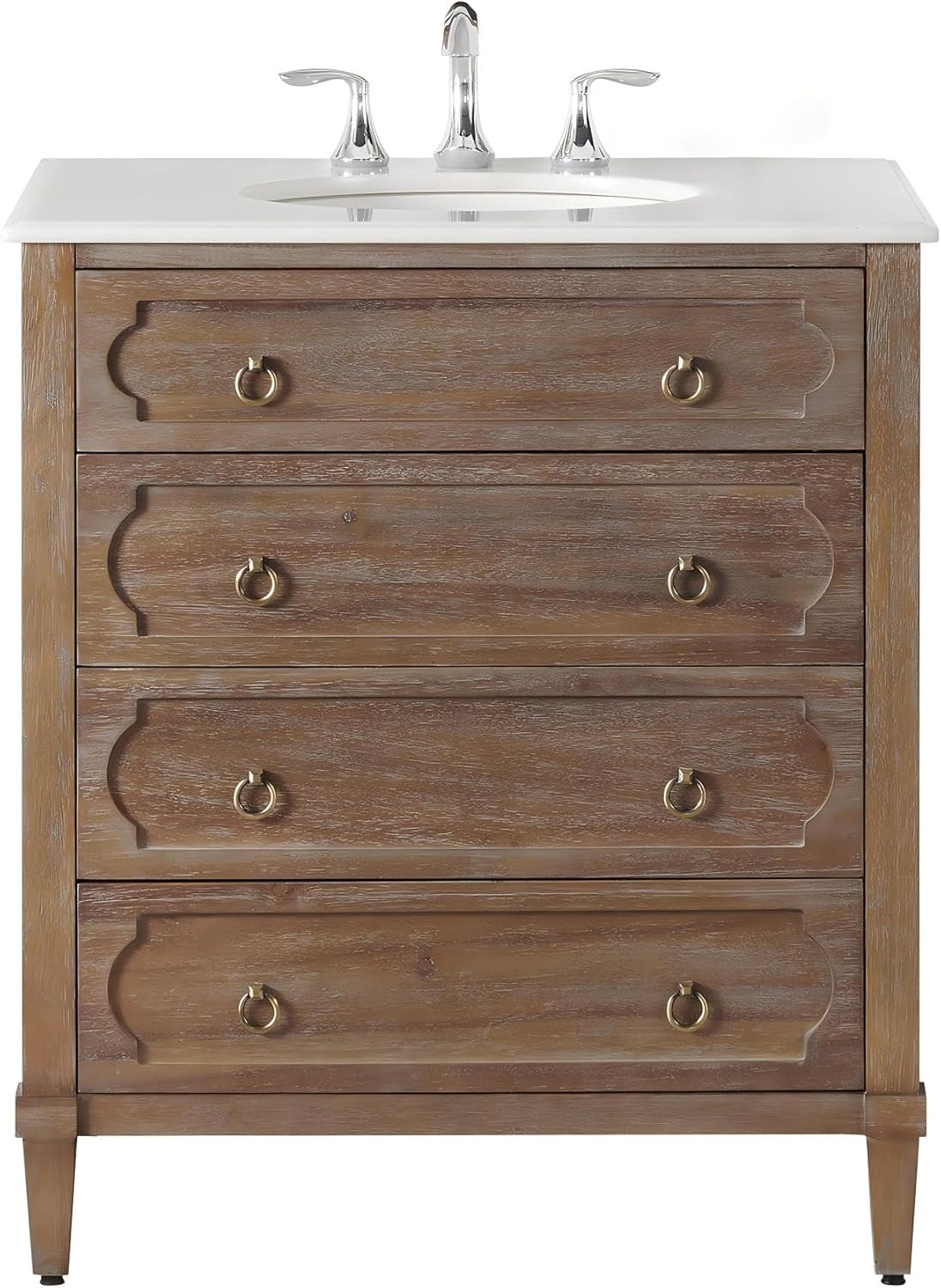 48-inch Bathroom Vanity with Single Sink, White Marble Countertop, Rustic Acacia Wood Base, 2 Soft Close Drawers & Open Shelf, Oval Ceramic Sink (Rustic Wood, 48" W)