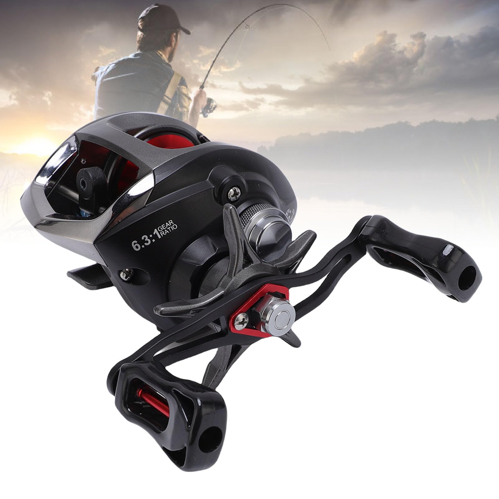 Mulinello da pesca SustVita Baitcaster con metodo anti-ritorno, rapporto di trasmissione ad alta velocità 6,3:1, potenza di trascinamento di 17,6 libbre, modello per mano sinistra