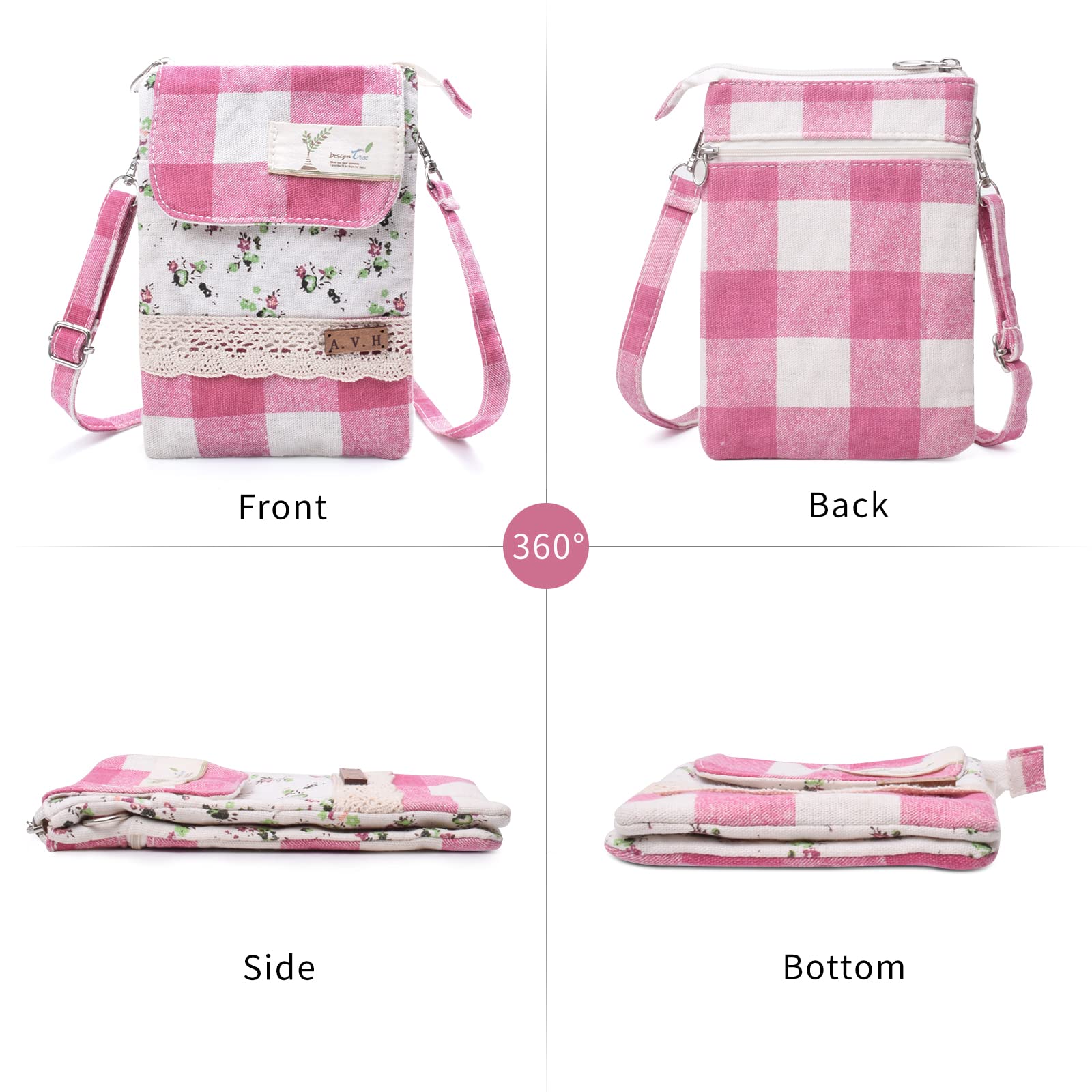 LassZone 5 Pockets Canvas Crossbody Bag Purse for Women Summer Beach Bag Shoulder Bags Phone Bag Travel Bag Pouch Bags