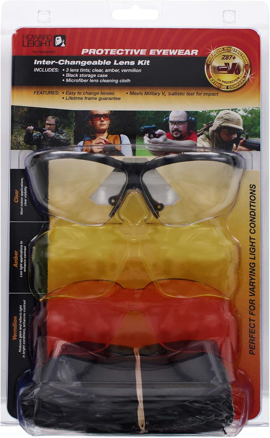 Howard Leight Shooting Sports Howard Leight by Honeywell Genesis Sharp-Shooter Shooting Glasses Combo Kit (R-01637),Clear/Amber/Vermillion,Large