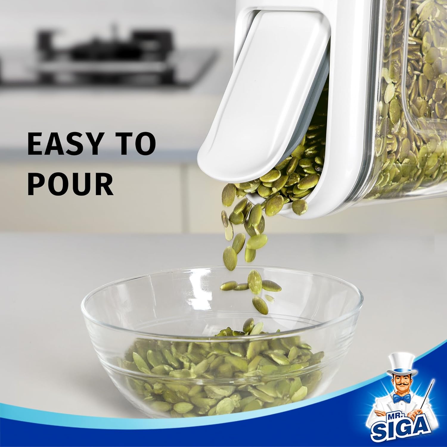 MR.SIGA Airtight Cereal Dispenser Set, Storage Containers for Dry Goods, Nuts, Beans, Snacks, BPA Free, 1.3 L / 1.37 Qt, Small, Clear, 2 Pack - Image 3
