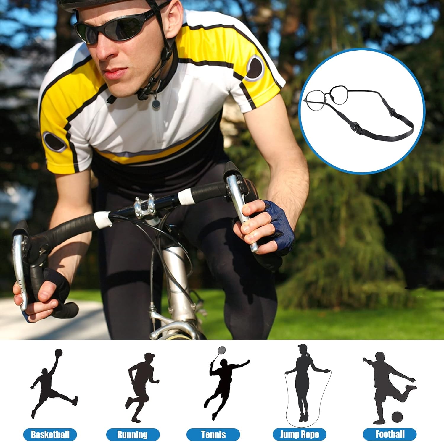 10 Cinghie Regolabili Per Occhiali Sportivi - Antiscivolo, 10 Colori, Per Occhiali Da Sole, Nuoto E Lettura - Foto 3