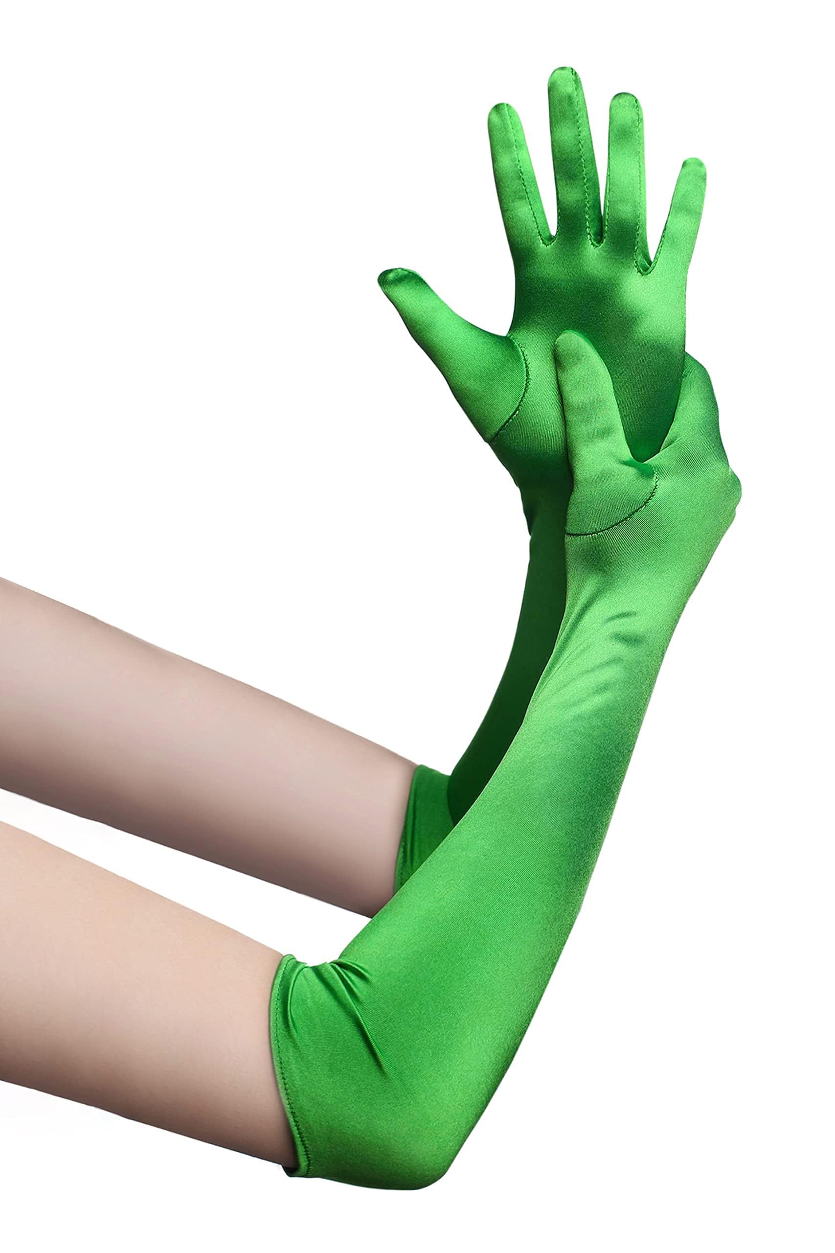 Babeyond Women's Long Smooth 52Cm/Green Long Evening Gloves, Satin Elbow Bridal Fancy Dress Glove Wedding Prom Opera 1920S Style For ()