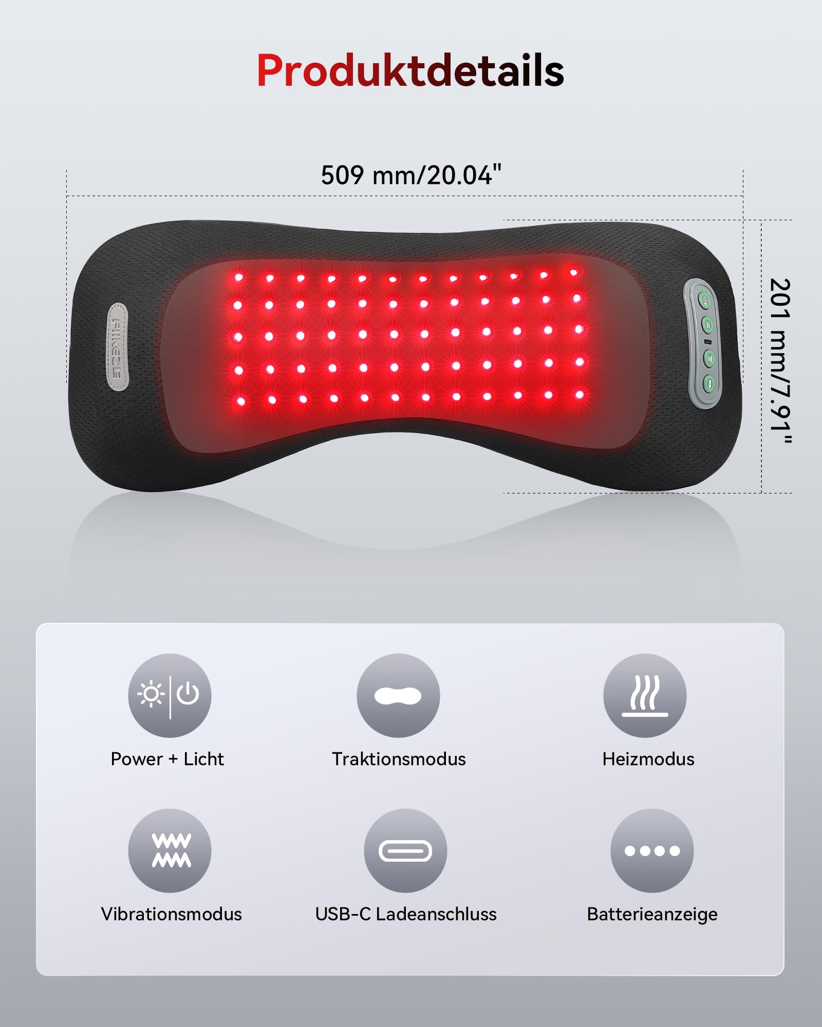 FliKEZE 4-in-1 Rückenmassagegerät mit Rotlicht, Wärmefunktion, Vibration & Lufttraktion – Kabelloses, Wiederaufladbares Design für Zuhause & Büro