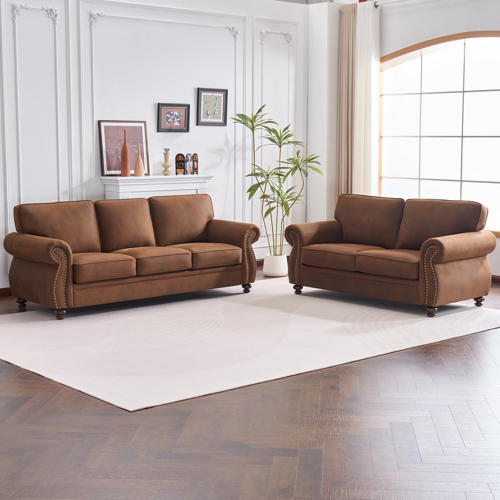 Living Room Furniture Sets Sofa Sets and Couch Sets for Living Room Mid-Century Vintage Sofa Couches with Rivet
