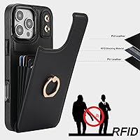 Vista 5 de Folosu Funda compatible con iPhone 16 Pro Max con soporte para tarjetas, rotación de 360°, soporte de anillo de dedo con función atril, bloqueo Negro