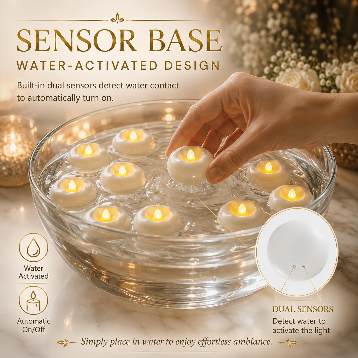 Confezione da 24 candele galleggianti a LED senza fiamma da 5,8 cm, candele galleggianti attivate con acqua, funzionamento a batteria, con oltre 180 ore di durata, per vaso cilindrico, piscina