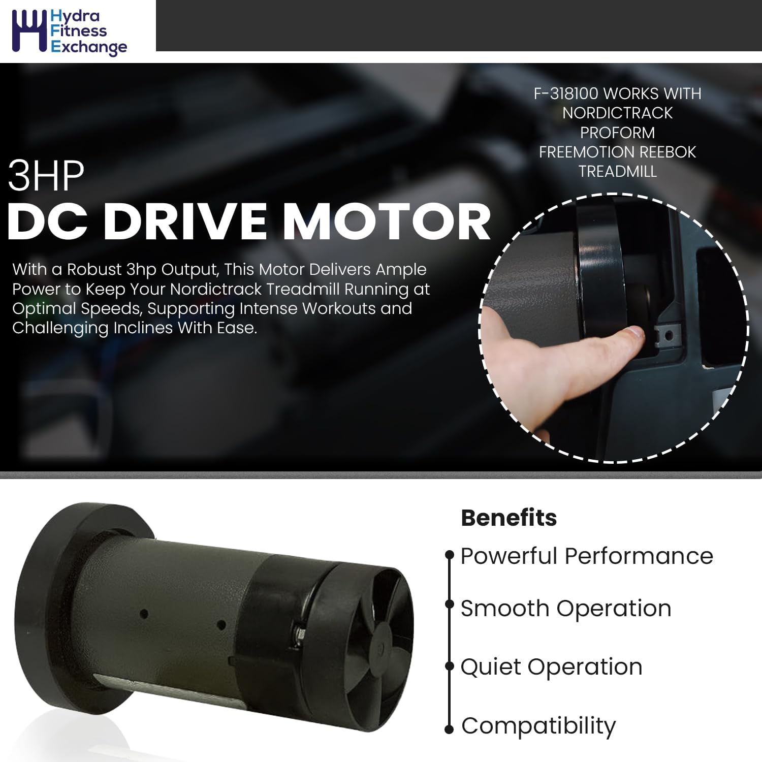 H.F Exchange Treadmill Drive Motor with Flywheel 130VDC/2238 Watts 3.0 H.P, DC Drive Motor for Smooth Operation Easy Replacement, P/N 339972 Work with Nordic-Track FreeMotion S770