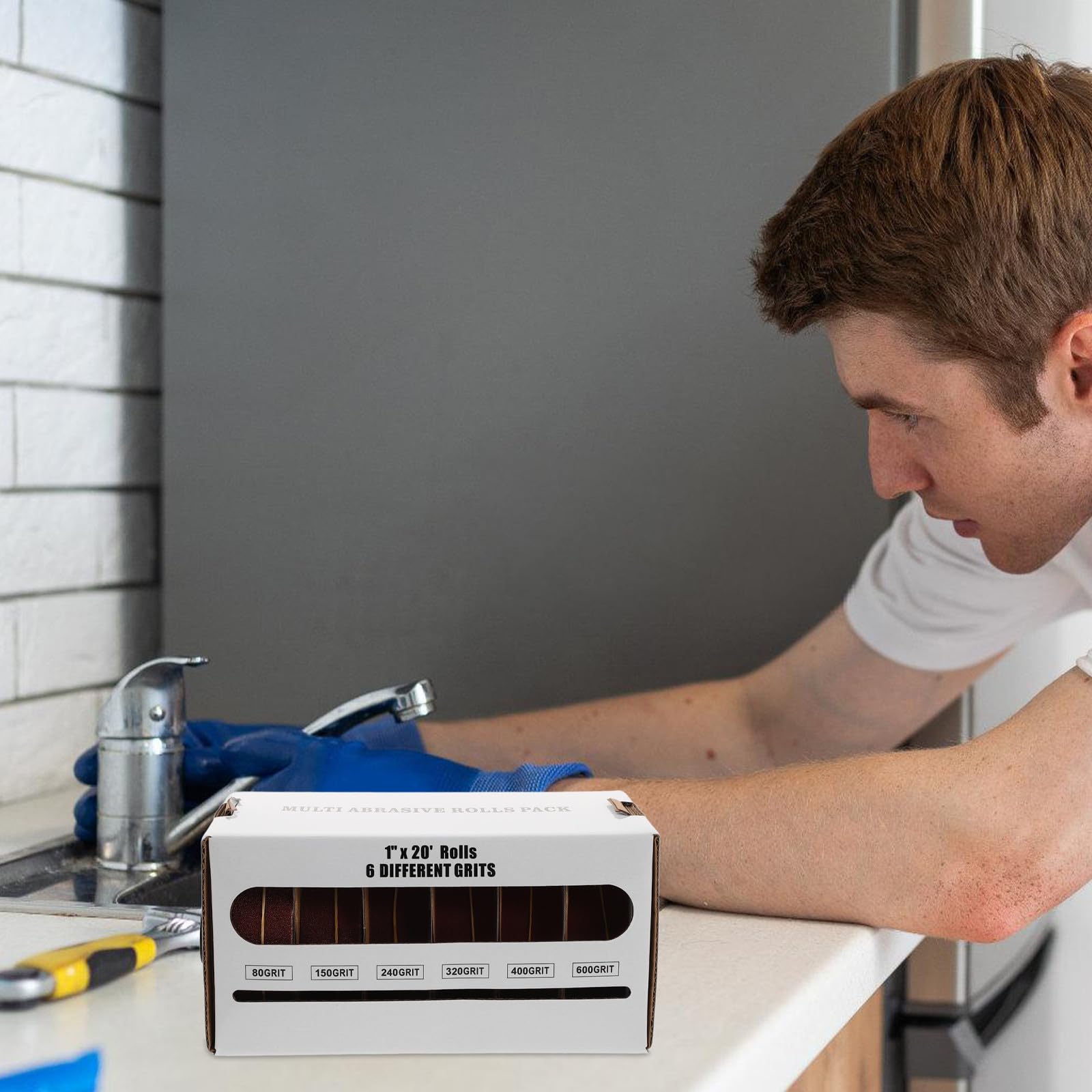 POPETPOP Abrasif pour Meubles Bois Surface Métallique et Verre Boîte Distributrice avec Bande Émeri Extractible Usage Polyvalent