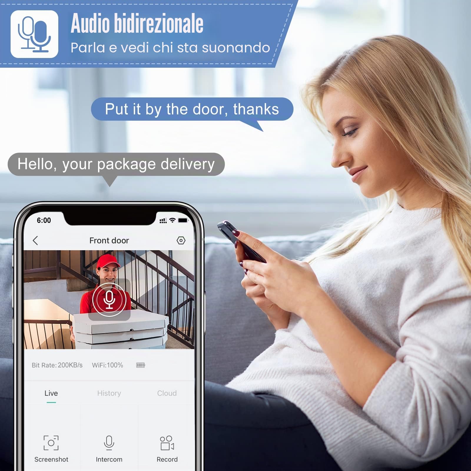 XTU Videocitofono WiFi Senza Fili, 1080P FHD Video Campanello con Suoneria, Rilevamento Umano PIR, Audio Bidirezionale, Batteria 5000mAh, Supporta Scheda SD e Cloud, IP66