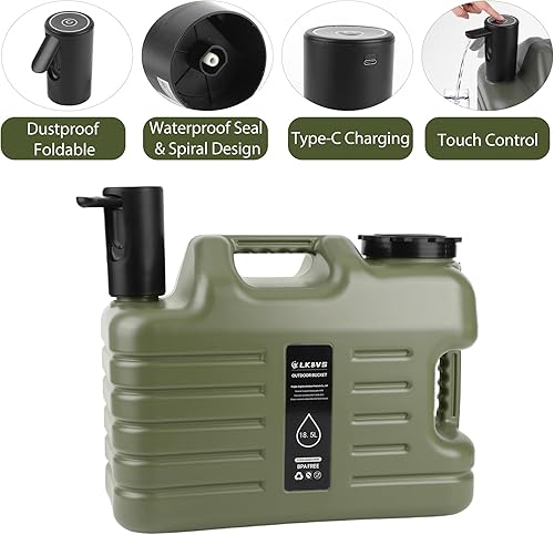 Miniatura 5 de Jarra de agua de 5 galones con bomba automática plegable, sin BPA, a prueba de fugas, contenedor de agua para campamento, recargable tipo C, tanque