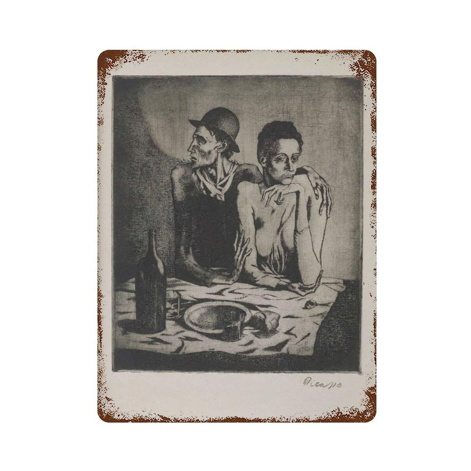 xiaoxiaoshen Picasso Le Repas Frugal Paris 1904, Surrealist Wall Decor Art Metal Tin Poster Modern Home Decor Art Home Bar Shop Decorations Vintage Sign 40x30cm