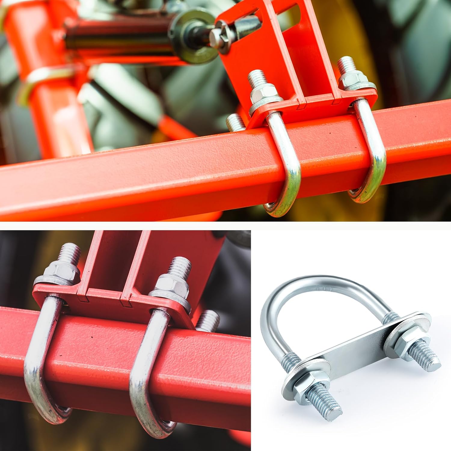 Therwen 16 Sets Round U Bolts Zinc Plated Steel Round Bend U Clamp with Nut Plate Washer (M8 x 40 mm X 65 mm)