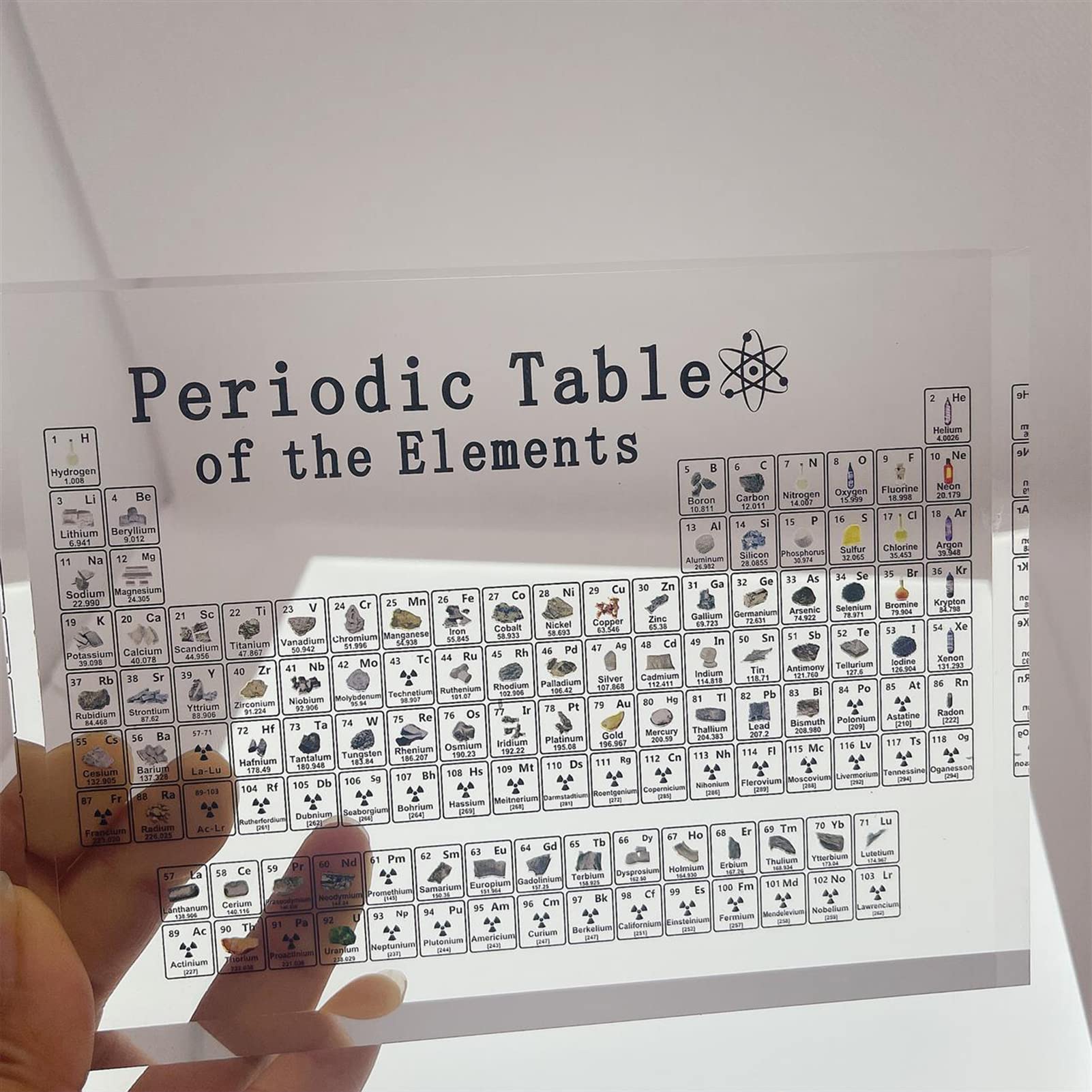 Tavola periodica in Acrilico con 83 elementi, Tavola periodica in versione stampata, Periodic Table Display Elemento Chimico per regali per insegnanti di studenti, decorazioni, con base in legno