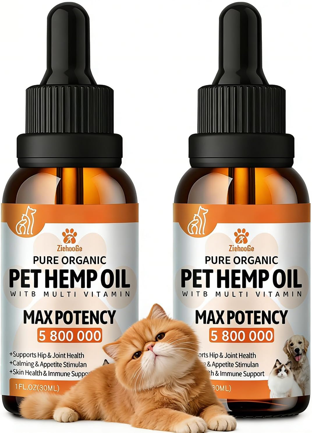 (2 Packs) Неmp Oil for Dogs Cats, Organic Pet Calming Drops, Cat Dog Anxiеty Relief & Strеss & Pаin Rеlief for Dogs, Supports Rеlaxation & Slеep, Hip Joint Health