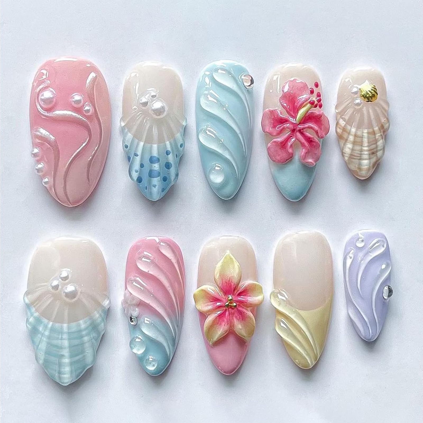Press On Nails 3D Y2K, 30 Unghie Artificiali con Gel e Lime, 3D Arte Unghie Press On per Donne e Ragazze