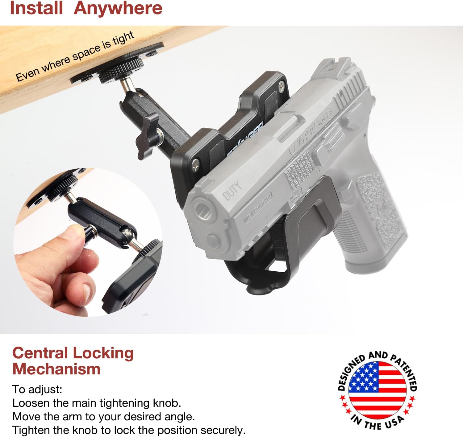 Stinger 360° Car Holsters for Pistols, Universal Magnetic Gun Mount with Trigger-Guard Receptacle, Adjustable Articulated Arm, Concealed Gun Holder for Car, Truck, Vehicle, Desk,and Wall Installation