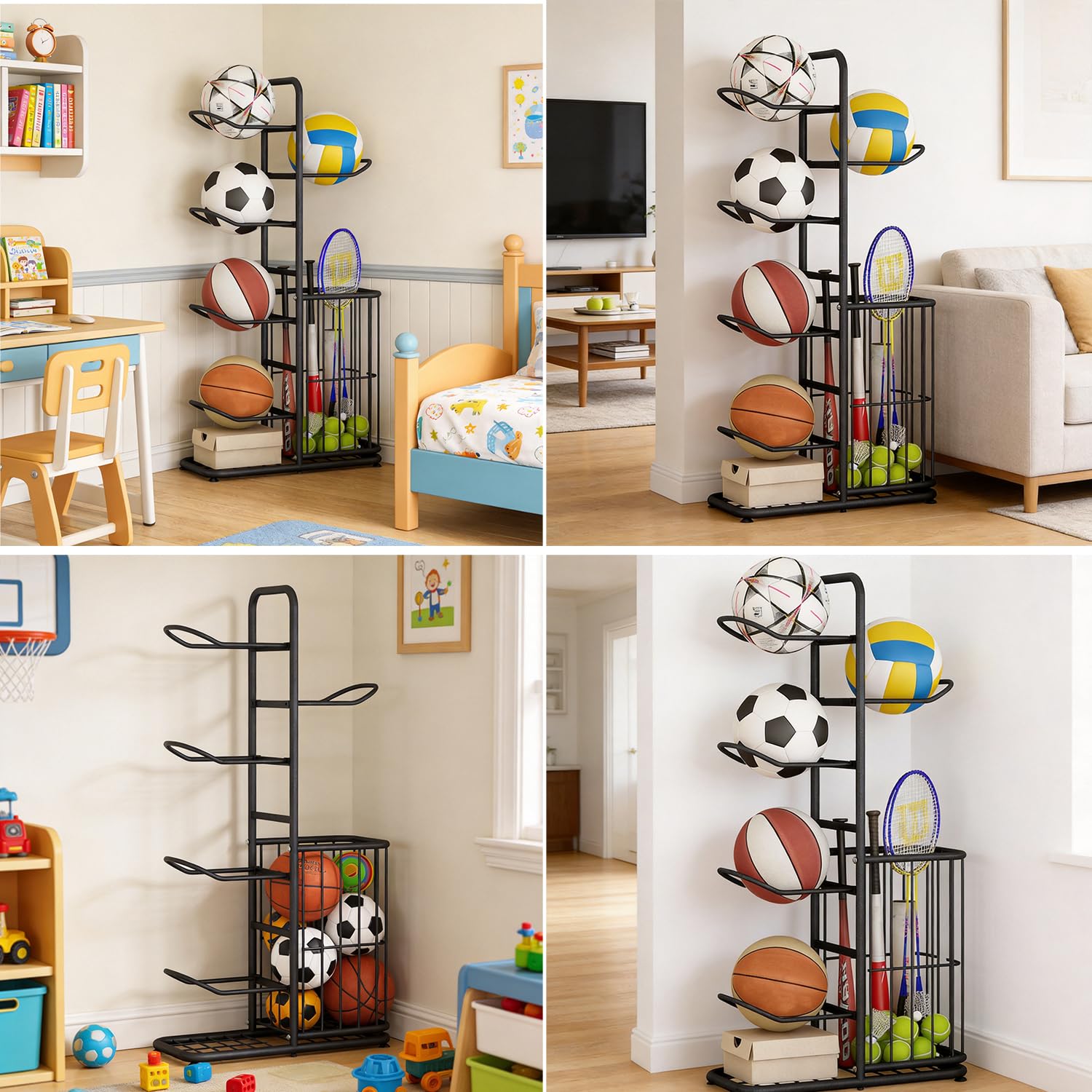 Rastrelliera da Basket,Rastrelliera da Calcio,Scaffale di Stoccaggio di Attrezzature Sportive,Stoccaggio di Attrezzature Sportive per Garage, Scaffale di Stoccaggio della Palla