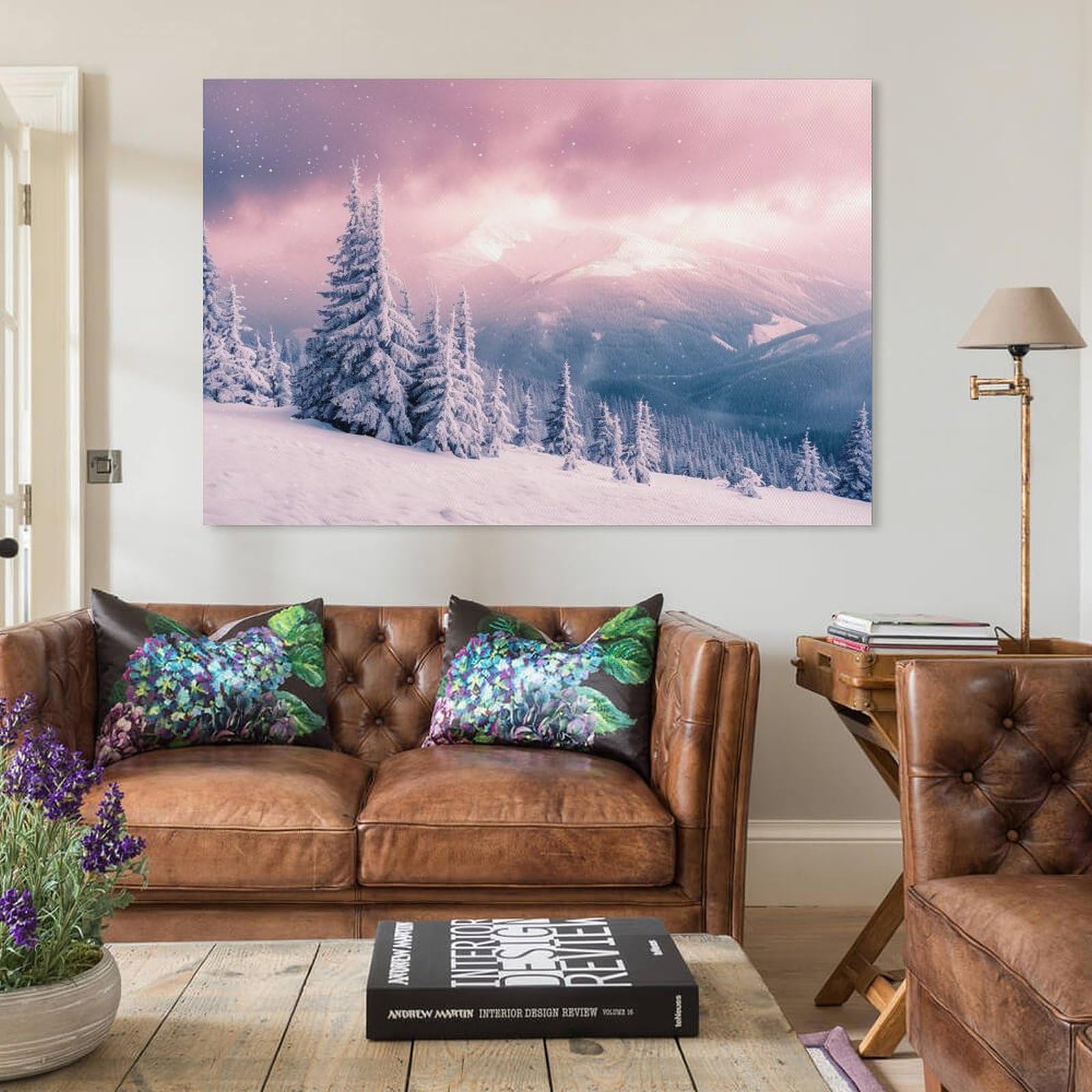 Amazon.co.jp: 絵画 雪の山の森の冬景色インテリア 絵画 魅力的な雪山