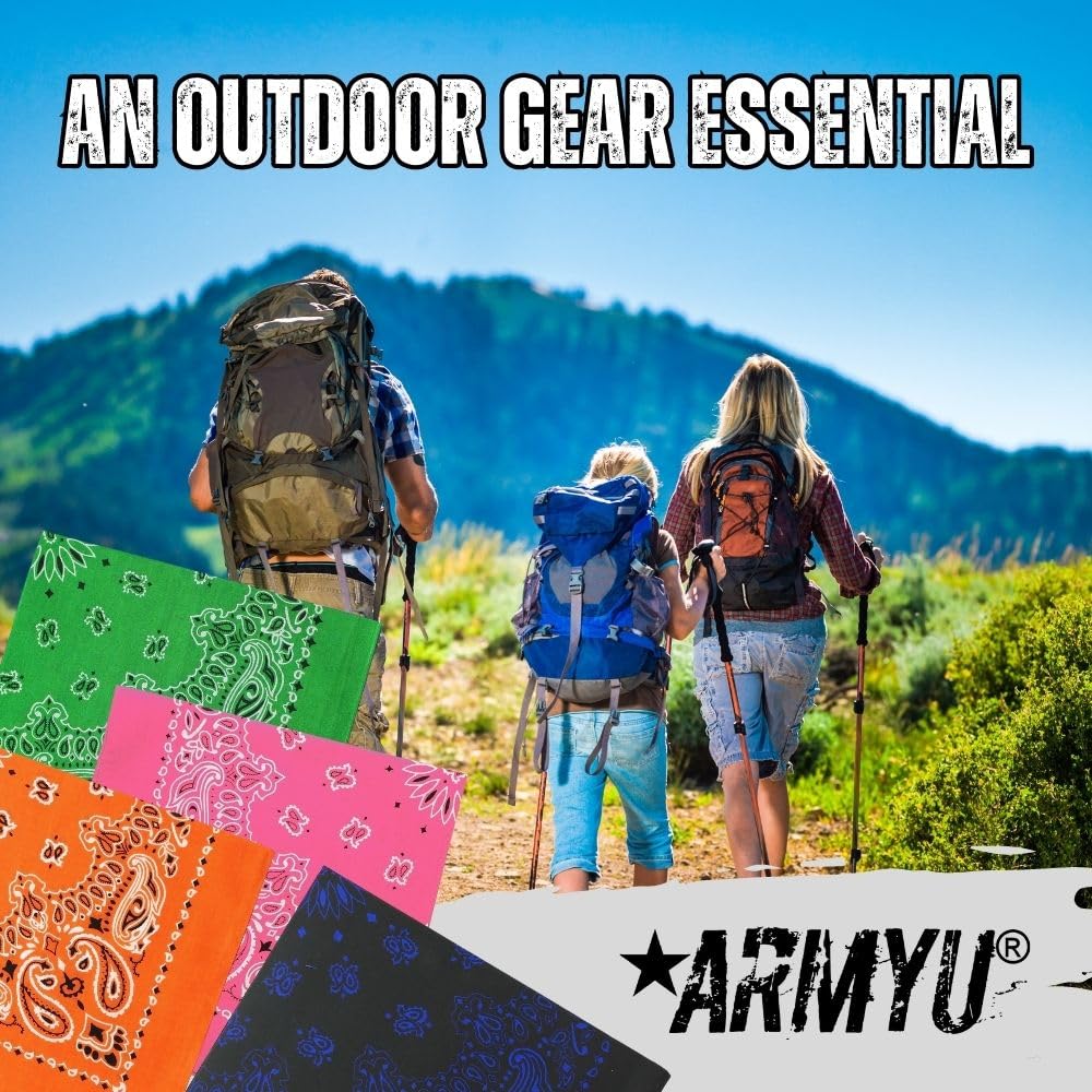 ARMYU 2-Pack Trainmen Paisley Bandanas - 100% Cotton 22x22 Inch Head Scarf, Do-rag For Men & Women