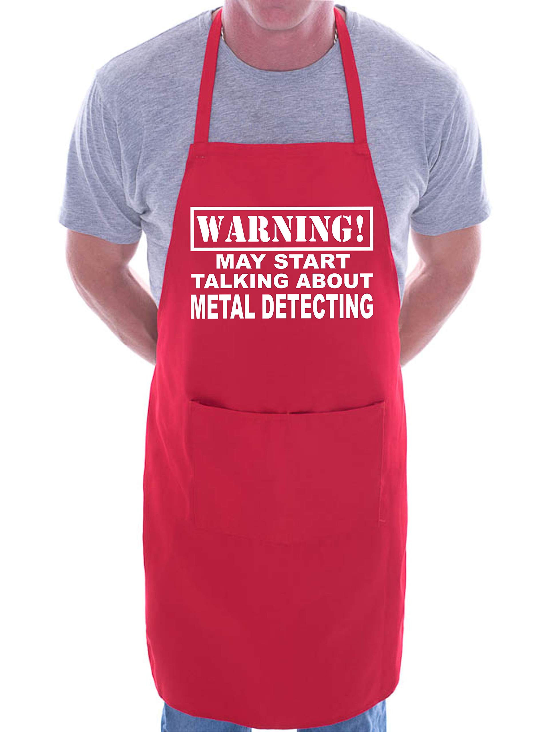 Print4U Warning May Talk About Metal Detecting Funny BBQ Novelty Cooking Apron Red