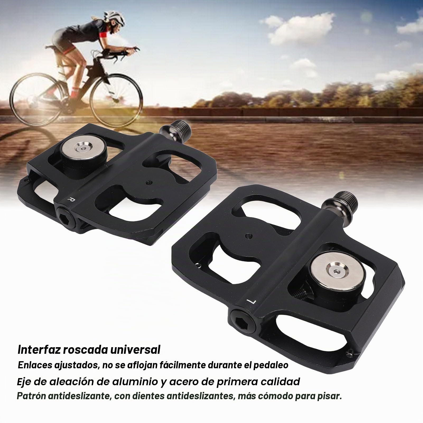 Pedales de bicicleta con rodamiento DU sellado, pedales de plataforma plana de aleación de aluminio con eje de acero y interfaz roscada universal