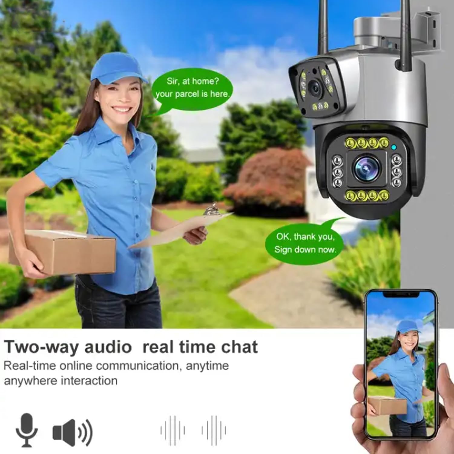 TP PLUS WiFi 1080 P Security Camera, 2-Way Voice Call 10-15m Human Ear Level Pickup, 6MP Motion Detection 110-240V Rotatable IP66 Surveillance Camera for Outdoor (Dual Lens PTZ K-805) - Image 5 thumbnail