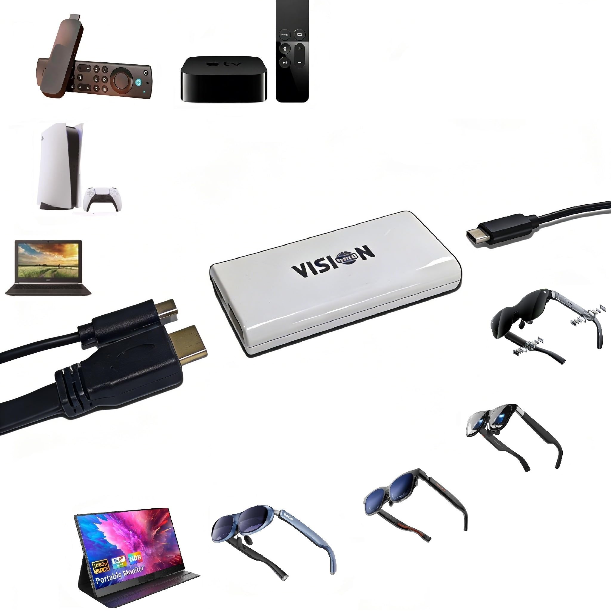 VISIONHMD HDMI to USB-C Adapter for AR Glasses - 4K 60Hz Effortless Connection,Compatible with V-iture/RayNeo/X-Real/Rokid,TV Sticks,Set-Top Boxes,