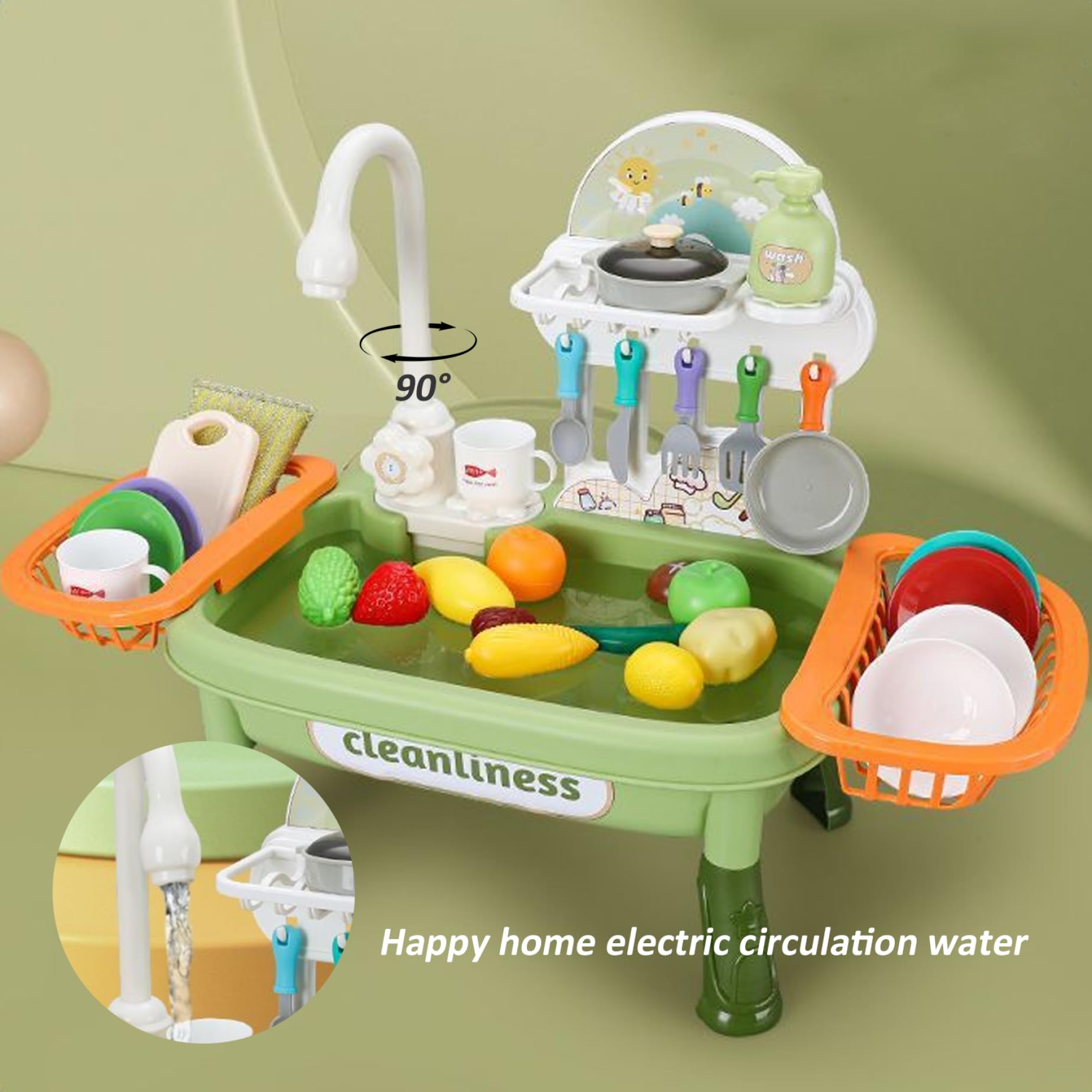 Lavandino da Gioco con Acqua Corrente 1 Set Rubinetto Elettrico Girevole Lavandino per Bambini con cestello di Scarico Spazio educativo interattivo Staccabile Gioco per Bambini di Ruolo -