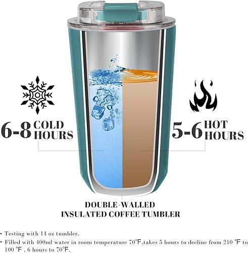 Miniatura 3 de Puraville Vasos aislados con tapa, taza de café de viaje de 14 onzas, taza de acero inoxidable al vacío, a prueba de fugas, reutilizable, vaso de